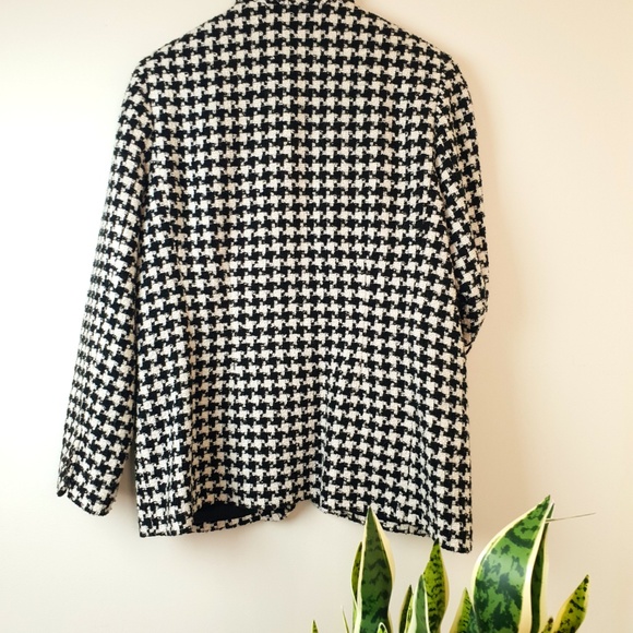 Houndstooth Wool Jacket Blazer Size 14 Black - Picture 5 of 8